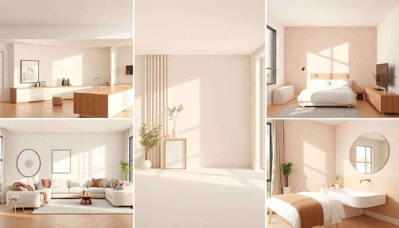 AI room design examples showing living room, bedroom, kitchen, and bathroom transformations with DecorAI app